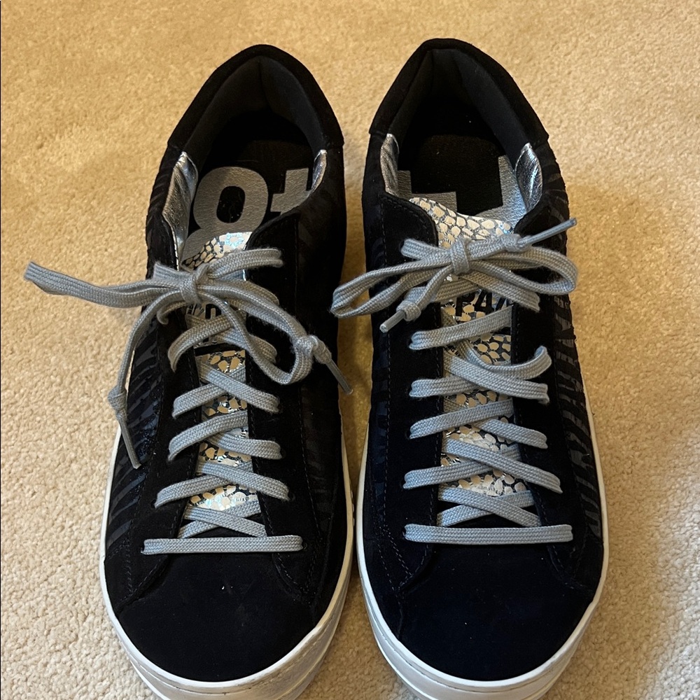 P458 Black Suede, Zebra print Embossed shiny detail Sneakers